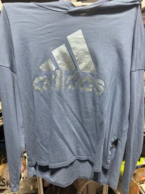 adidas Blue Hoodie with Metallic Silver Logo